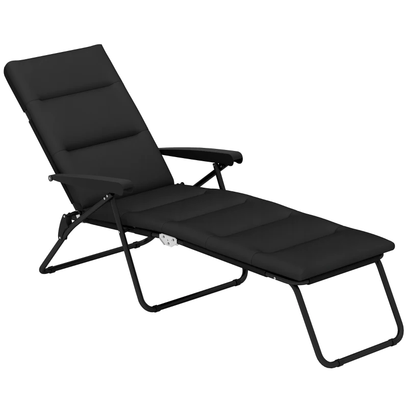Outsunny Bain de soleil pliable transat inclinable 6 positions avec matelas + accoudoirs acier polyester 153 x 58,5 x 89 cm noir