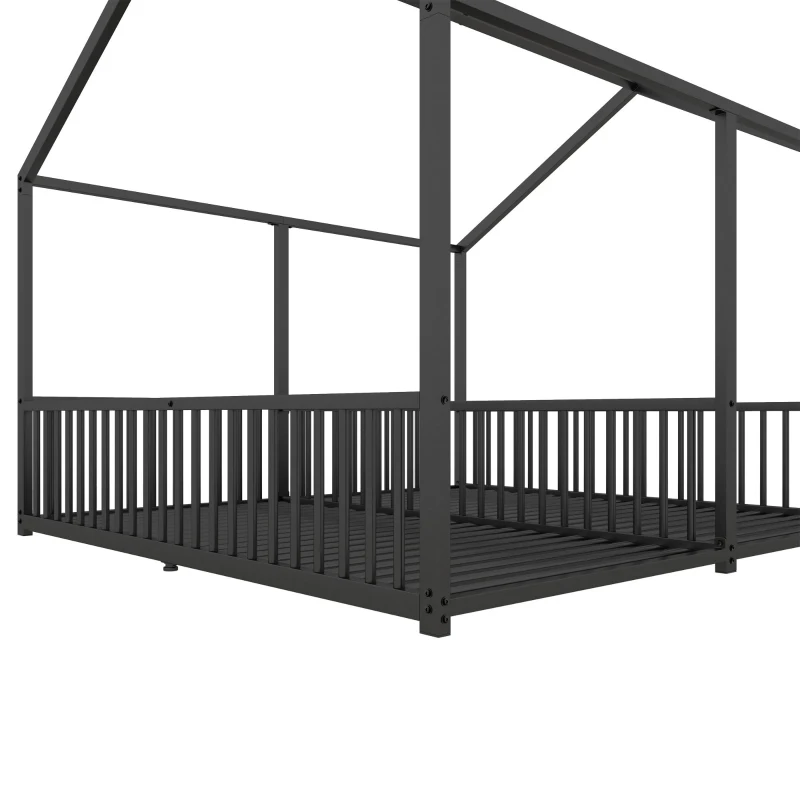 Letto per Bambini 4+ Anni Matrimoniale 90x200 cm, con Ringhiera di Sicurezza, Senza Materasso, Nero