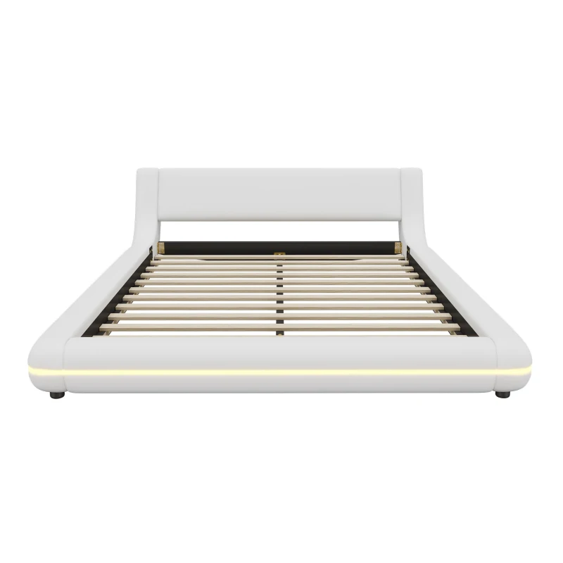 Letto a terra 140×200 cm con illuminazione ambientale a LED, senza materasso, Bianco