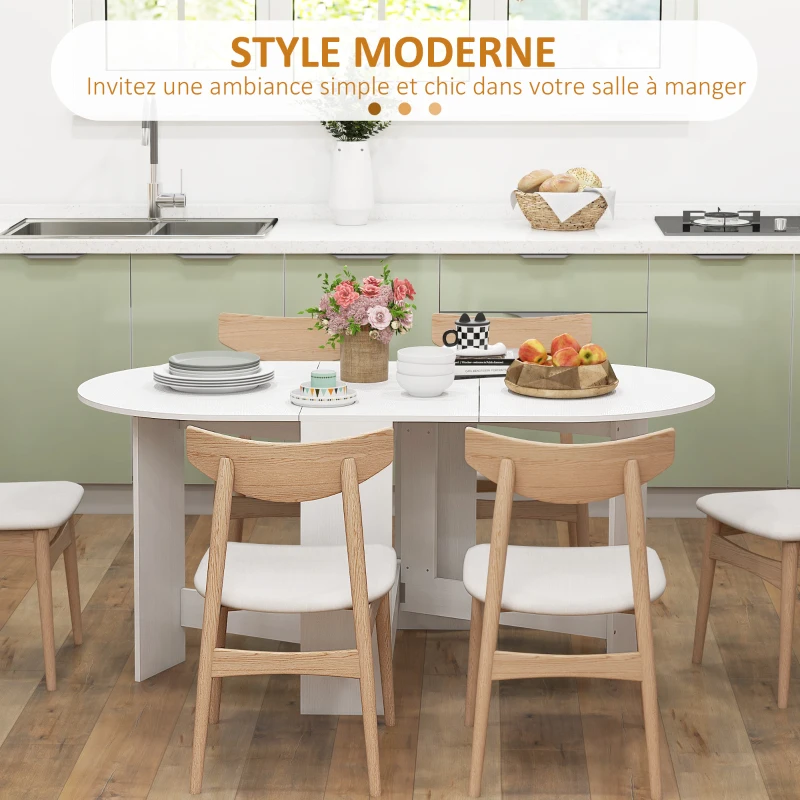 HOMCOM Table à manger pliante, table pliante cuisine ovale jusqu'à 6 personnes, pour petits espaces, salle à manger, blanc