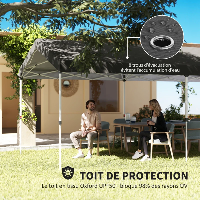 Outsunny Tonnelle de jardin pliante 3x6 m tente pliante à hauteur réglable UPF50+ barnum avec sac de transport gris foncé