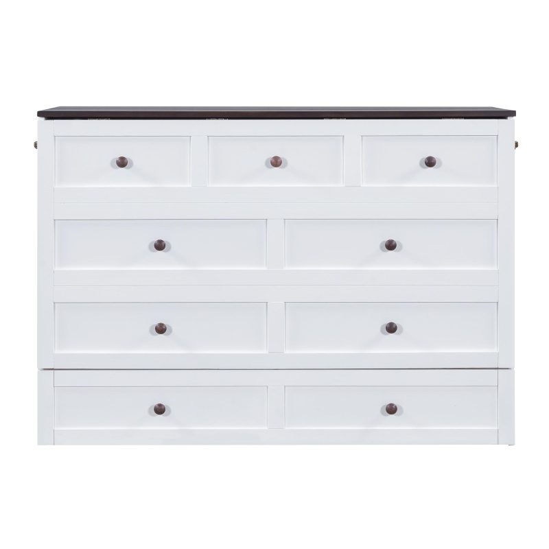 Lit escamotable 140x200 cm, lit plateforme mobile avec tiroirs et étagère, convertible et gain de place, sans matelas, Blanc