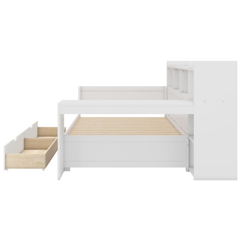 Canapé-lit multifonctionnel 90x200 cm,avec 2 tiroirs et bureau intégré,sans matelas, Blanc(m-11)