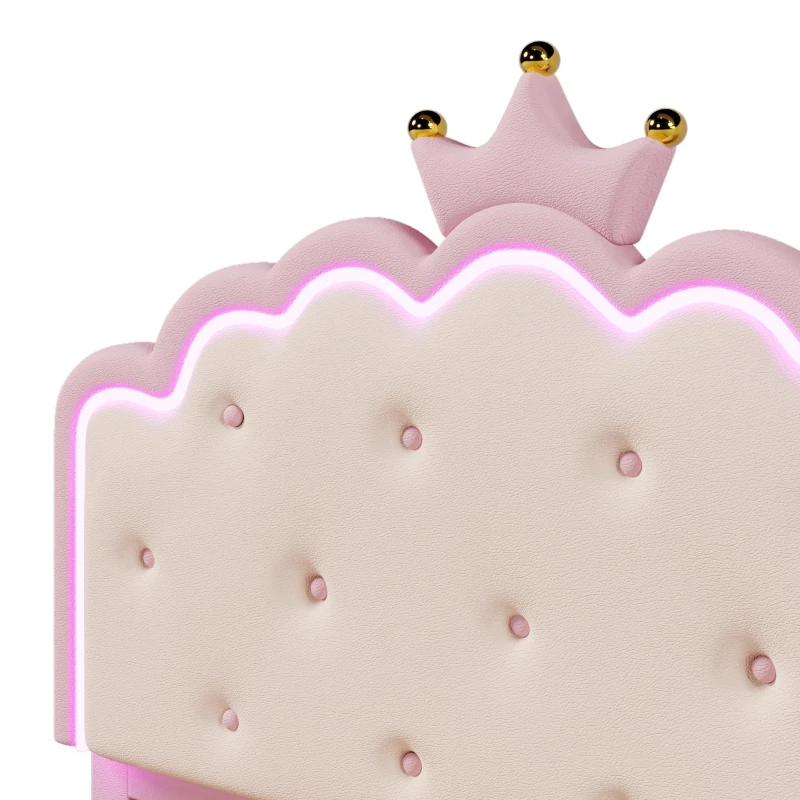 Letto imbottito 140x200 cm con rete a doghe, letto estraibile e 2 cassetti, senza materasso, Rosa