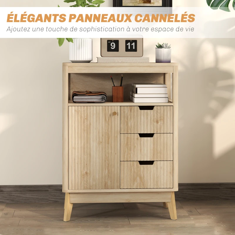 HOMCOM Buffet salon meuble de rangement avec placard à portes, étagère réglable et étagère ouvert, 60x30x81cm, bois naturel(m-4)