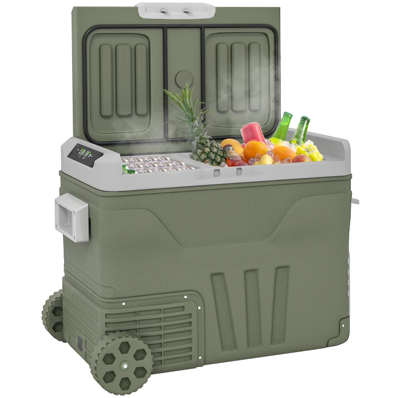 Outsunny Nevera Portátil Eléctrica 45L Refrigerador de Coche 12V/24V -20℃ a +20 ℃ con Pantalla LED Táctil 64,5x43,5x53 cm Verde