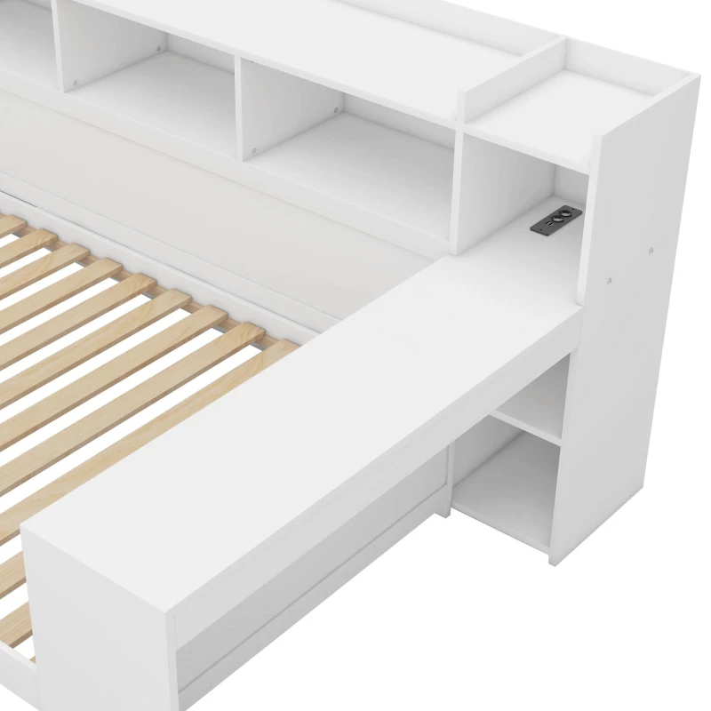 Canapé-lit multifonctionnel 90x200 cm,avec 2 tiroirs et bureau intégré,sans matelas, Blanc(m-8)