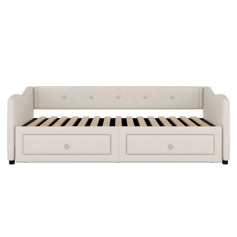 Lit de jour 90x200 cm,avec lit gigogne et 2 tiroirs, sans matelas, Beige(m-2)
