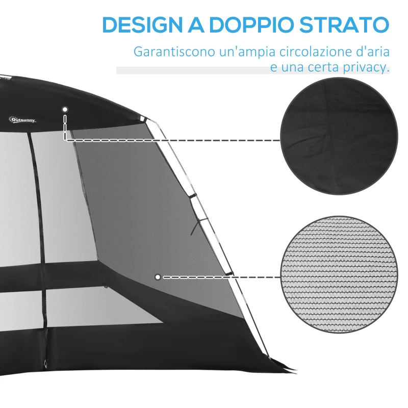 Outsunny Tenda da Campeggio e Spiaggia a Rete Anti UV per 4 Persone con Borsa di Trasporto, 3x3 m Nero