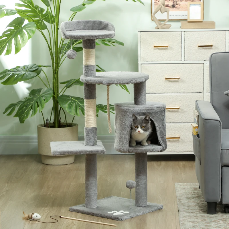PawHut Arbre à chats multi-équipements griffoirs grattoirs plateformes niche corde jouets 40 x 40 x 114 cm gris