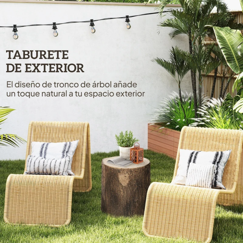 Outsunny Taburete de Jardín Decorativo Forma de Tocón de Árbol Estable Uso Multifuncional Carga 110 kg Ø38x42 cm Madera Natural