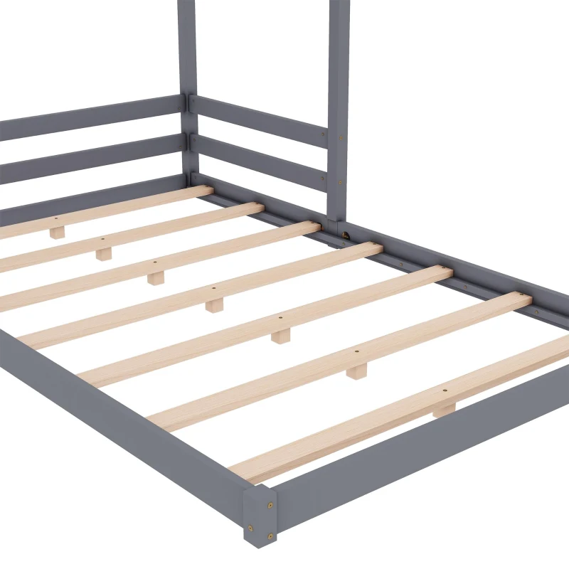 Letto Montessori per Bambini con Rete a Doghe, in Legno Ecologico e Atossico, senza Materasso, 140x200 cm, Grigio