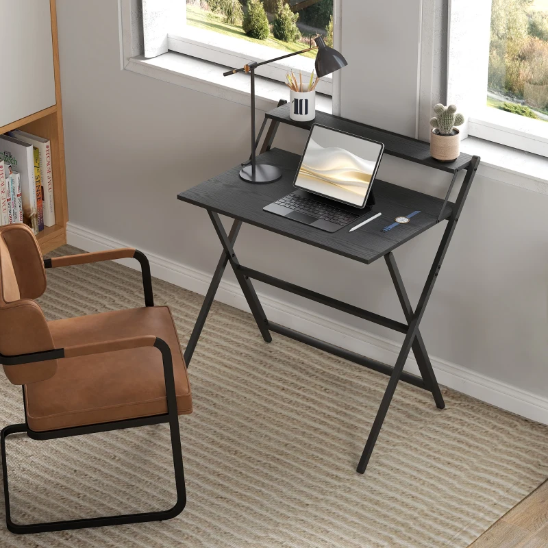 HOMCOM Scrivania Pieghevole con Ripiano per Monitor, 81.5x62x86.5 cm, Nero