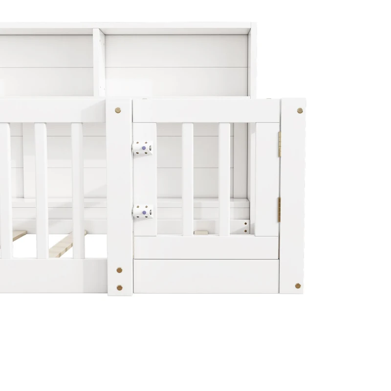 Letto 90×200 cm, lato del letto con vano contenitore, senza materasso, Bianco