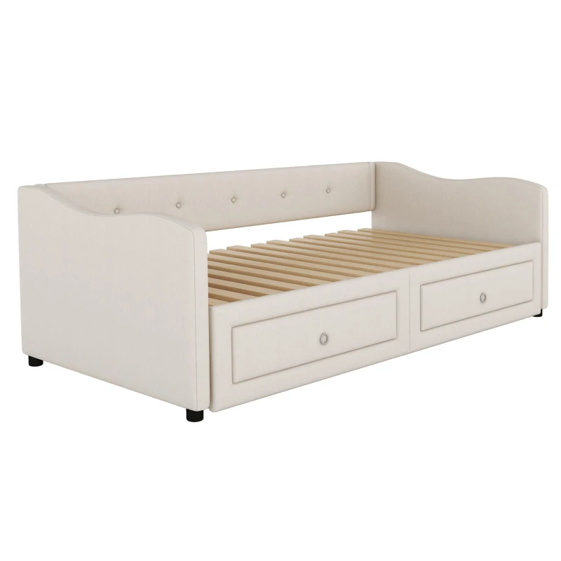 Lit de jour 90x200 cm,avec lit gigogne et 2 tiroirs, sans matelas, Beige(m-8)