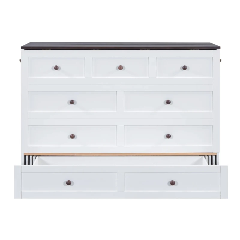 Lit escamotable 140x200 cm, lit plateforme mobile avec tiroirs et étagère, convertible et gain de place, sans matelas, Blanc