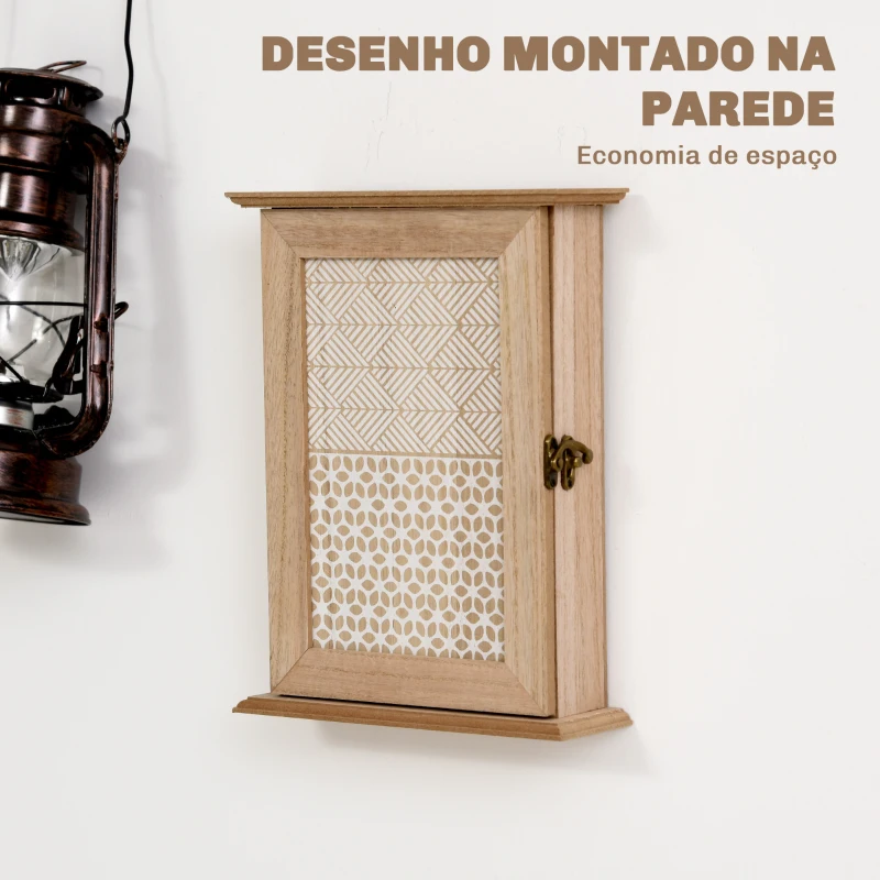 HOMCOM Armário para Chaves de Parede Armário de Madeira para Chaves com 6 Ganchos Estilo Vintage 20x6,5x26,5cm Madeira