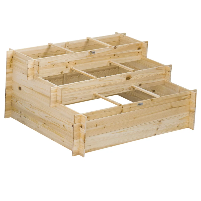 Outsunny Hochbeet, 3 Etagen, Innenauskleidung aus Vlies, lackiertes Naturholz, 117 x 100 x 54 cm