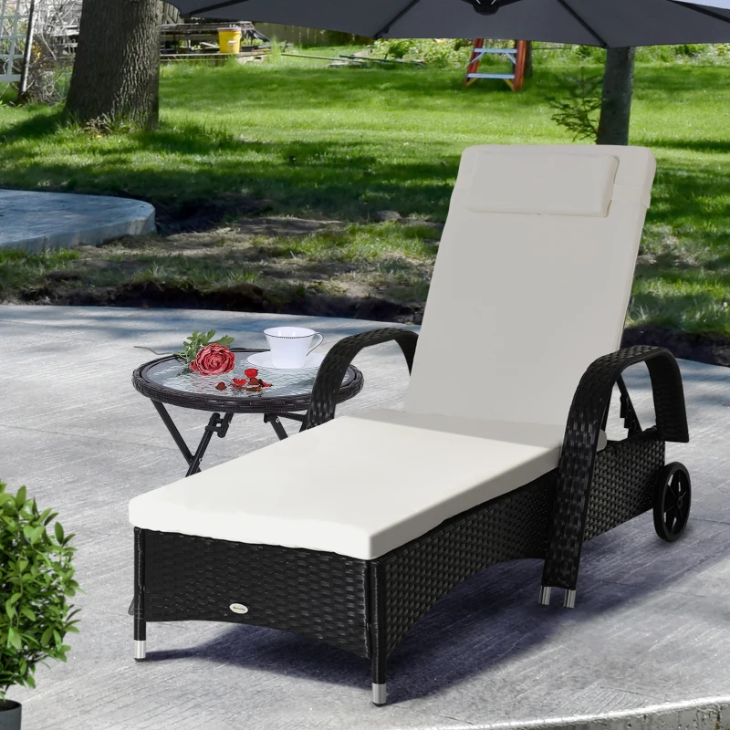 Outsunny Polyrotan tuinstoel ligstoel rotan ligstoel tuinmeubel mobiel zwart