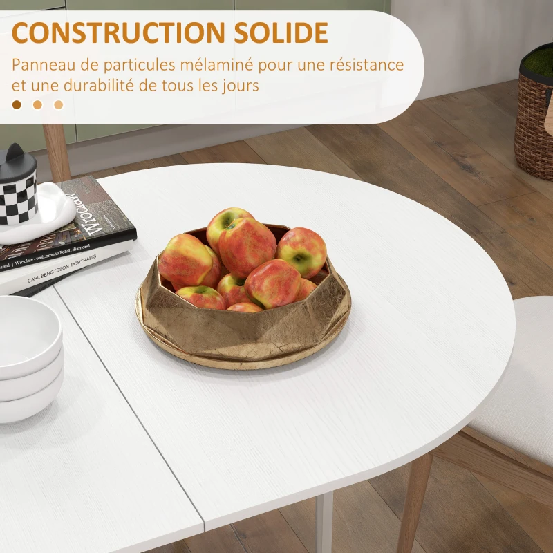 HOMCOM Table à manger pliante, table pliante cuisine ovale jusqu'à 6 personnes, pour petits espaces, salle à manger, blanc