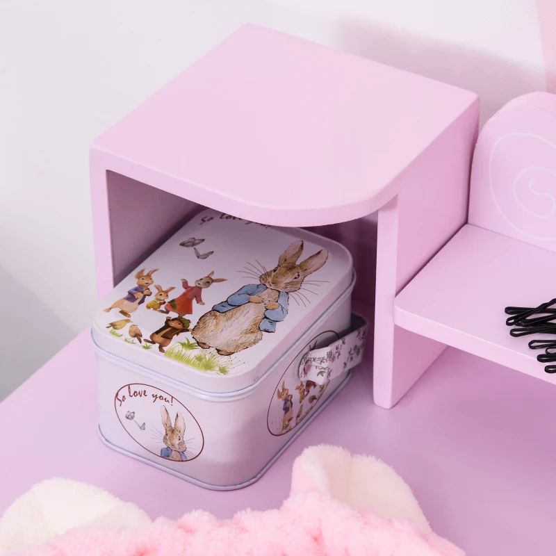 HOMCOM Toucador Infantil com Banco e Espelho Mesa de Maquilhagem Infantil Estilo Princesa de Madeira 59x39x92cm Rosa