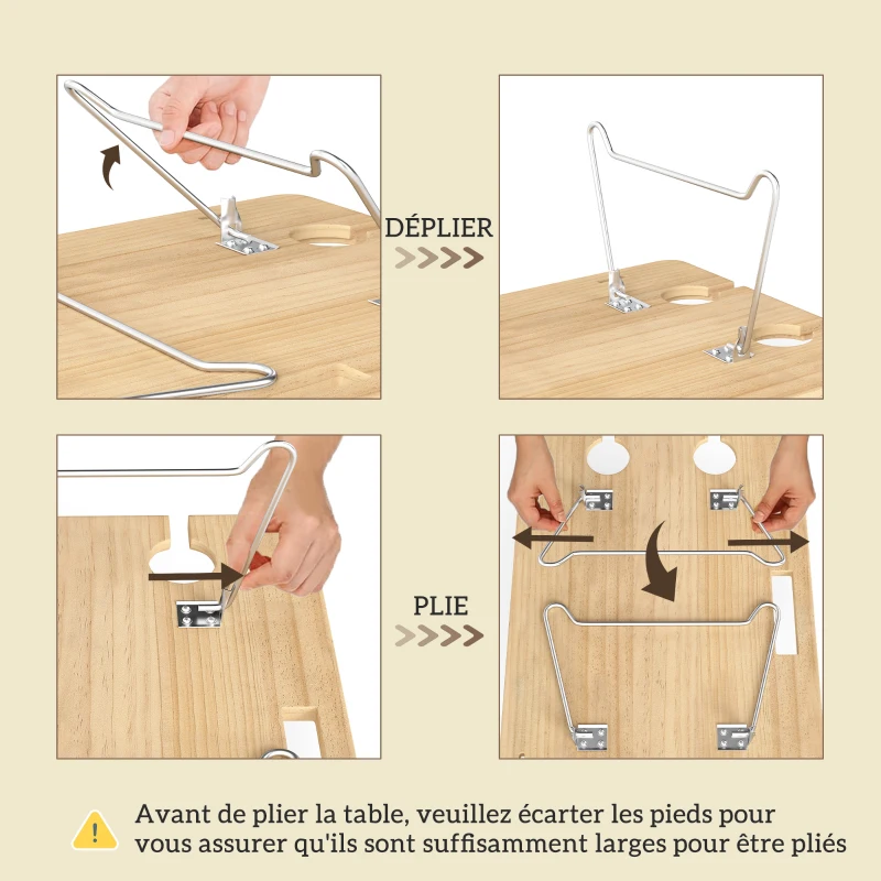 Outsunny Panier pique-nique en osier 4 personnes avec table à vin en pin panier de pique-nique avec sangle ajustable marron clair