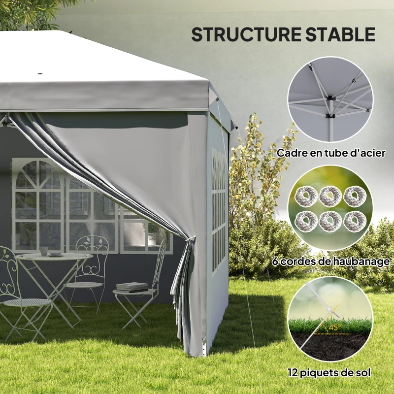 Outsunny Tonnelle barnum pliant pop-up 6 x 3 x 2,7 m 4 parois latérales amovibles 4 fenêtres sac de transport gris clair