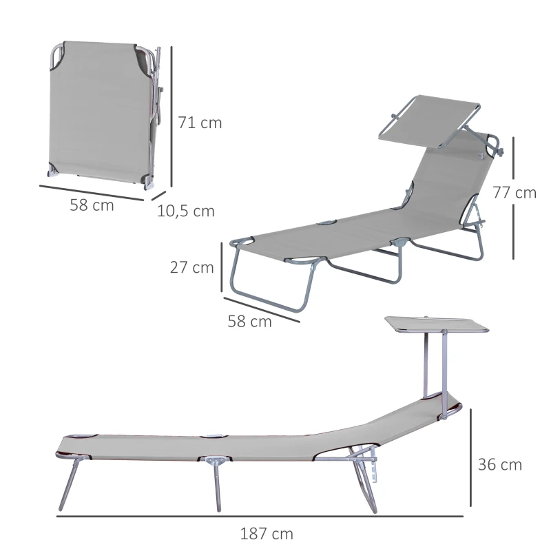Outsunny Set de 2 Tumbonas de Jardín Reclinables con Toldo Desmontable y Respaldo Ajustable en 4 Niveles 187x58x36cm Gris Claro