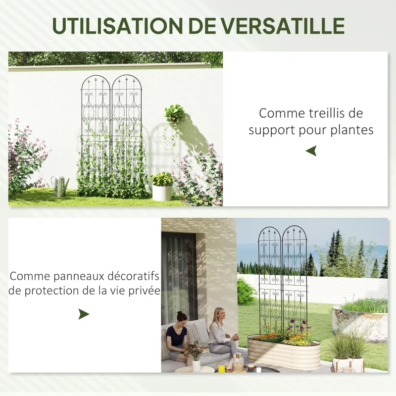 Outsunny Lot de 2 supports pour plantes grimpantes, treillis de jardin, pour légumes, vignes, fleurs, en métal, 50 x 220 cm, noir