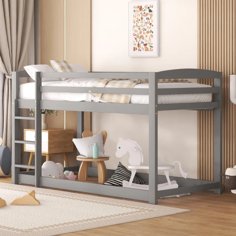Letto a castello per bambini 6+ anni, 90x200 cm, struttura in legno, senza materasso, Grigio