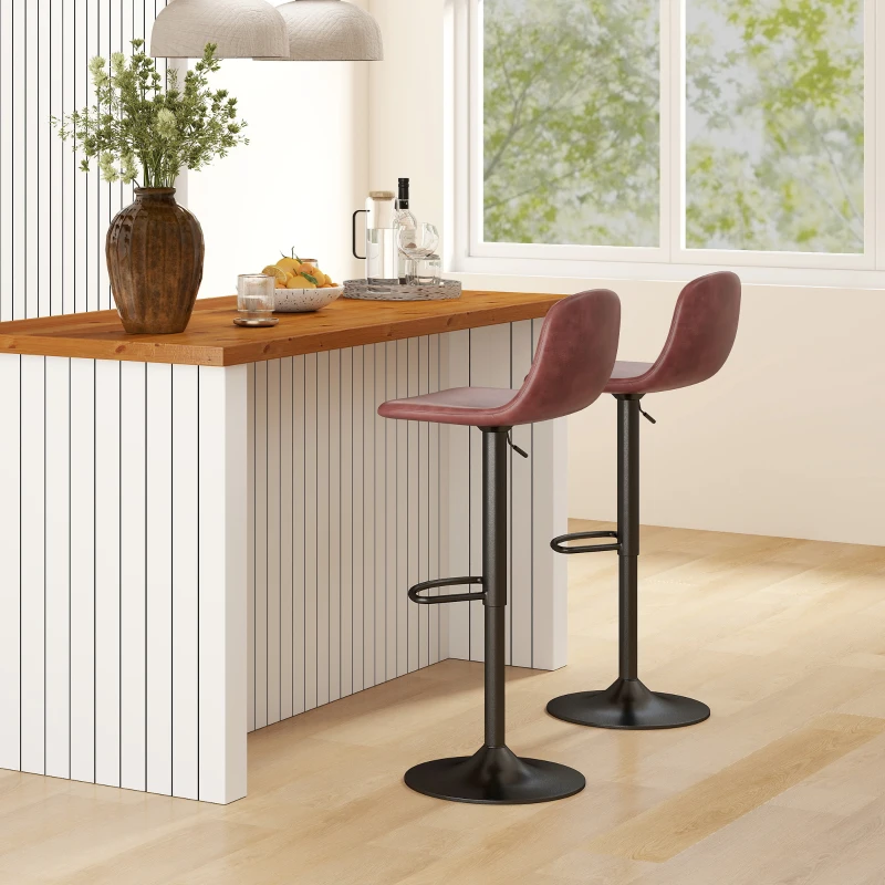 HOMCOM Conjunto 2 Taburetes Altos Ajustables 360° con Respaldo y Reposapiés para Cocina Bar o Comedor 40,5x44x84-104 cm Marrón