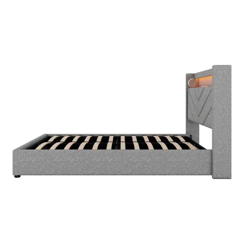 Letto imbottito 140 x 190 cm con illuminazione ambientale, senza materasso, Grigio