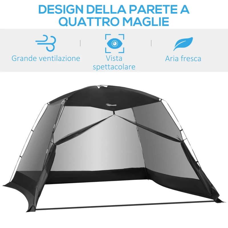 Outsunny Tenda da Campeggio e Spiaggia a Rete Anti UV per 4 Persone con Borsa di Trasporto, 3x3 m Nero