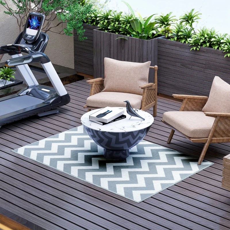Outsunny Tappeto da Esterno Reversibile con Fantasia Geometrica, 121x182 cm, Grigio e Bianco