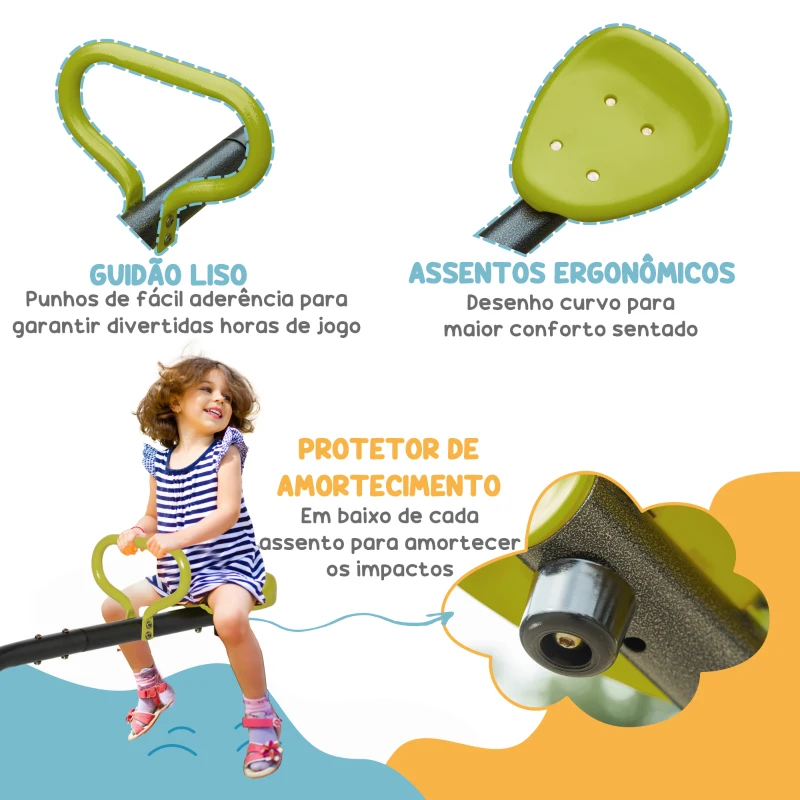 HOMCOM Baloiço para crianças acima de 3 anos giratória de 360º carga 35 kg (cada assento) 180x65x53 cm Cinza e Verde