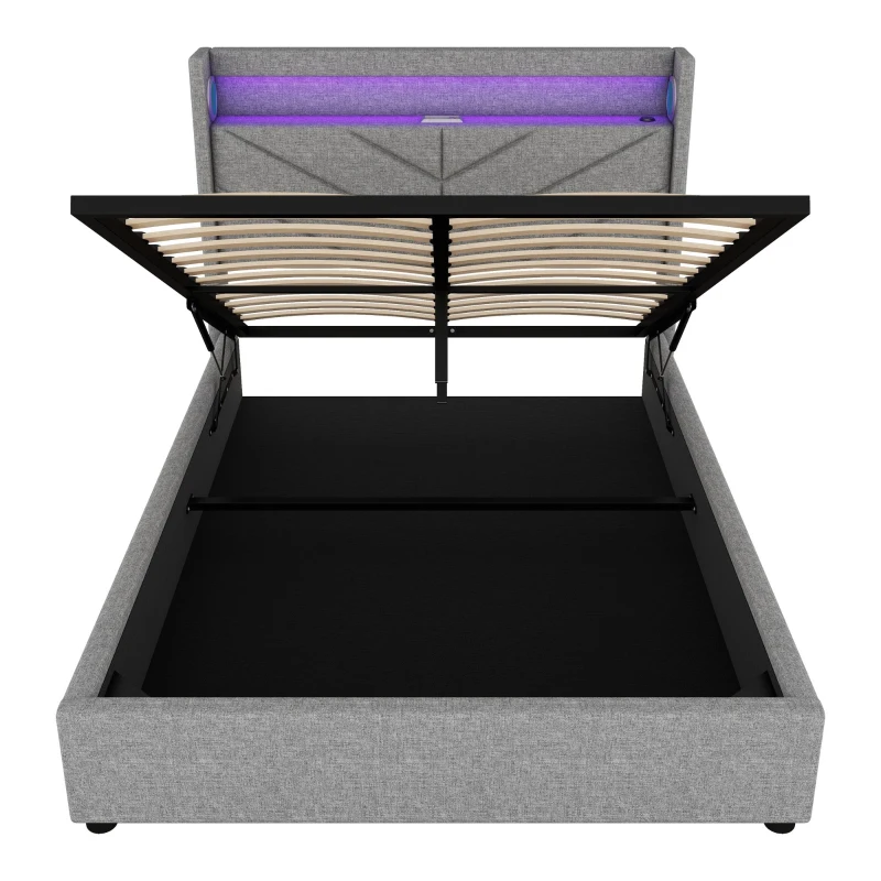 Letto imbottito 140 x 190 cm con illuminazione ambientale, senza materasso, Grigio