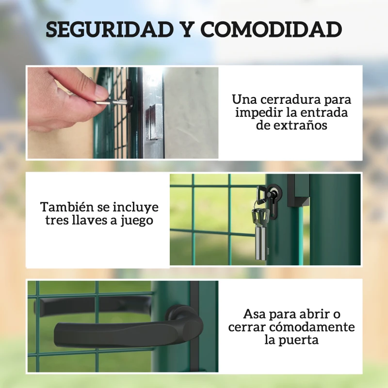Outsunny Puerta de Jardín de Acero con Cerradura y Llaves con Asa Cerradura y 3 Llaves para Exterior Patio 100x79 cm Verde