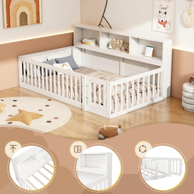 Letto 90×200 cm, lato del letto con vano contenitore, senza materasso, Bianco