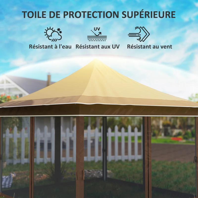Outsunny Tonnelle de jardin 3,5 x 3,5 m, tente pliante avec 4 moustiquaires, hauteur réglable, sac de transport, beige