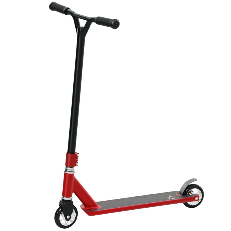 HOMCOM Stunt Scooter, 360° Entry Level Tricks Scooter w/ Lightweight Aluminium Deck and ABEC 7 Bearing, For Age 14+ Beginners, Red