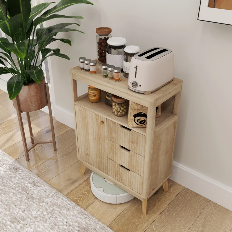 HOMCOM Buffet salon meuble de rangement avec placard à portes, étagère réglable et étagère ouvert, 60x30x81cm, bois naturel(m-9)