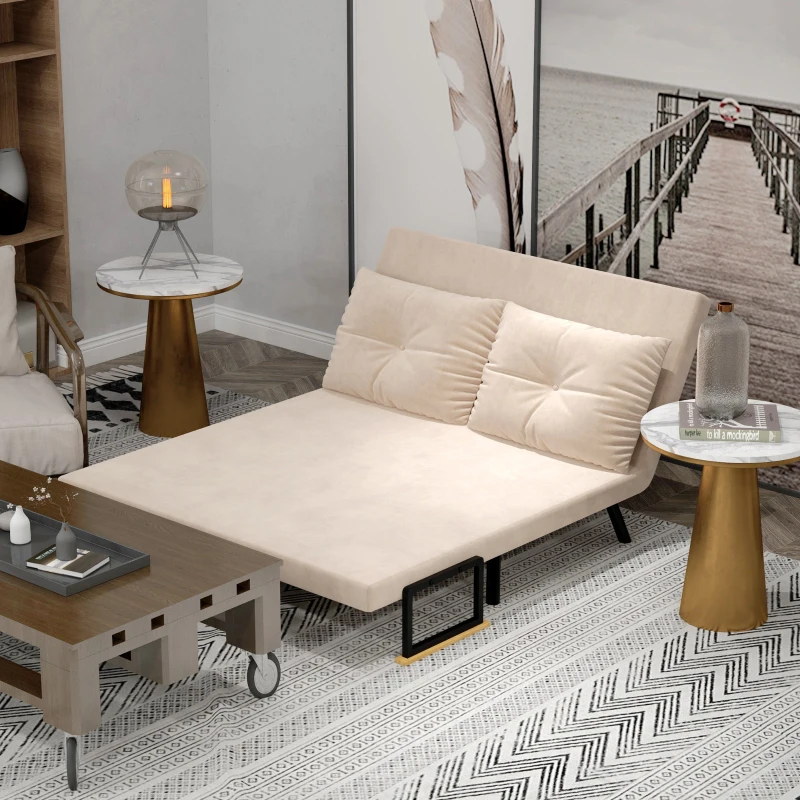 HOMCOM Slaapbank 2-zitsbank Fluweelbank, Slaapfunctie, incl. 2 kussens, Fluweel Optiek, Natuur + Beige + Zwart(m-10)