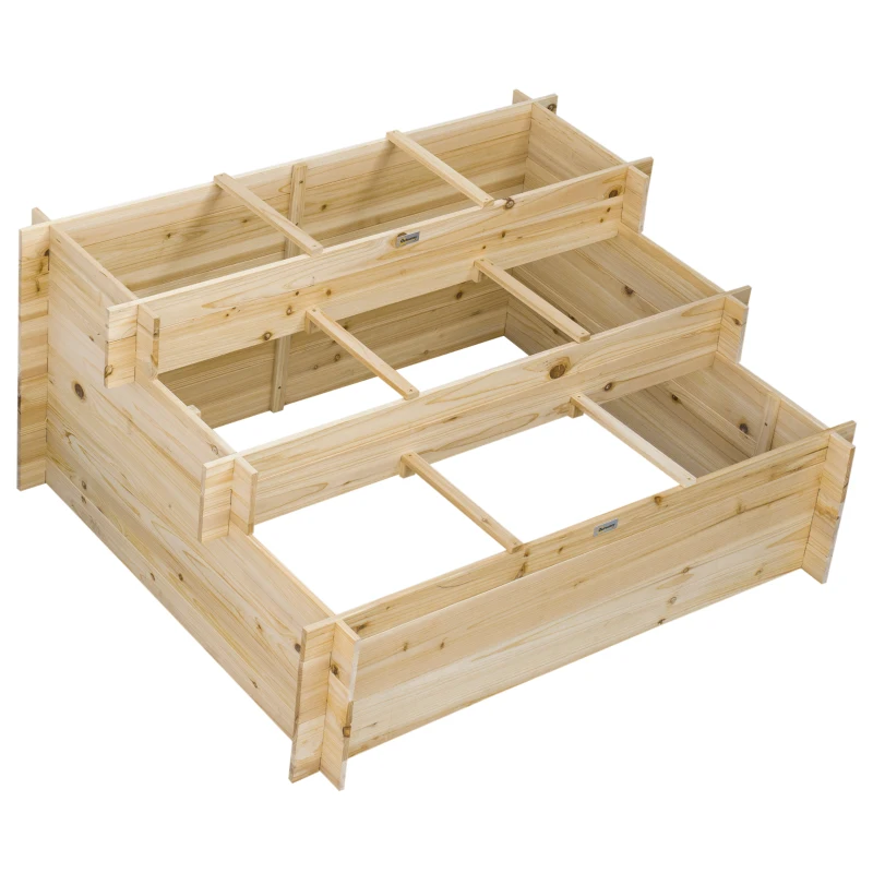 Outsunny Hochbeet, 3 Etagen, Innenauskleidung aus Vlies, lackiertes Naturholz, 117 x 100 x 54 cm