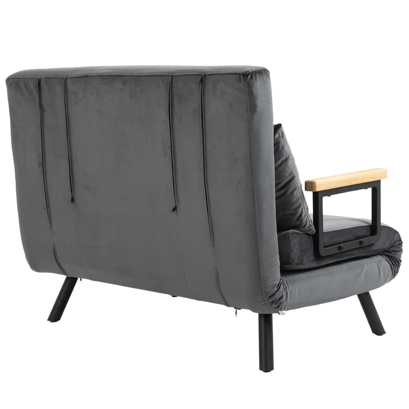 HOMCOM Schlafsofa 2er-Sofa Samtsofa, Schlaffunktion, inkl. 2 Kissen, Samtoptik, Natur + Dunkelgrau + Schwarz