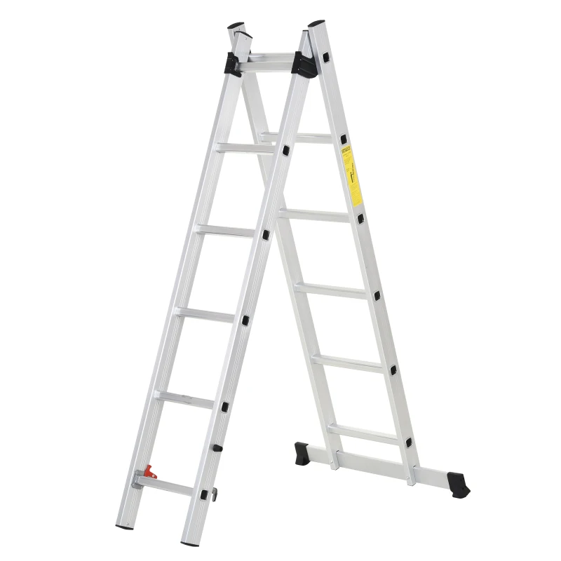 HOMCOM Escalera Aluminio Triangular de Tijera Plegable Portátil 2 Formas de Uso Pie Antideslizante Altura 160-249 cm Plata