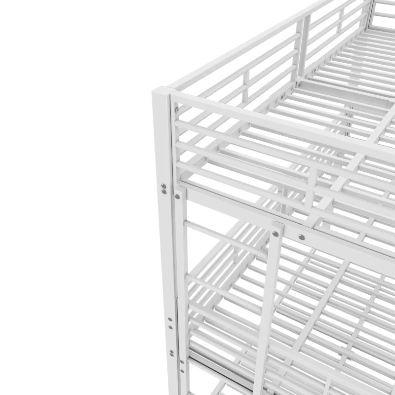 Lit triple superposé 90×200 cm, avec garde-corps et échelle, sans matelas, Blanc