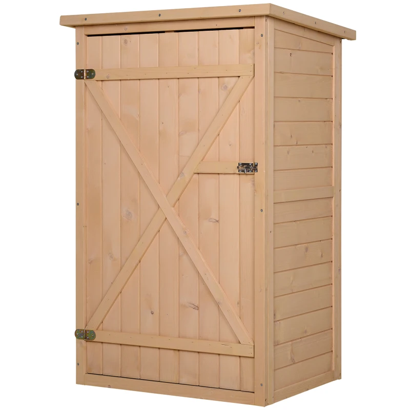 Outsunny Armoire abri de Jardin Remise pour Outils Bois de Sapin pré-huilé Toit bitumé incliné - Grande Porte verrouillable loquet - 2 étagères - dim. 75L x 56l x 115H cm