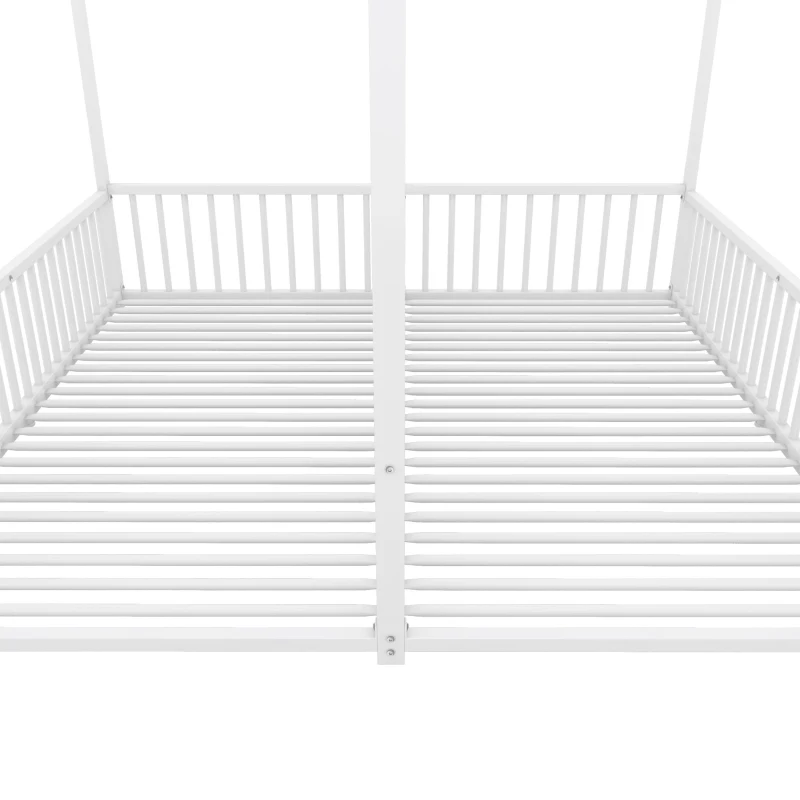 Letto per bambini 4+ anni in metallo 90×200 cm, forma di casa, con sponda di sicurezza, senza materasso, Bianco