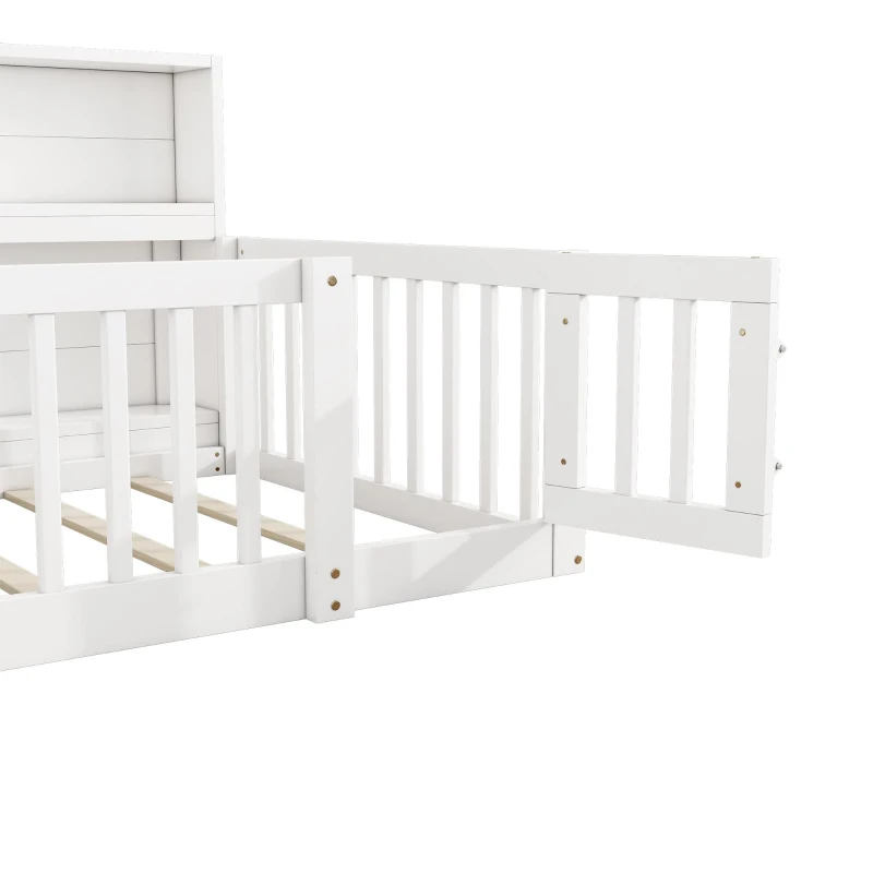 Letto 90×200 cm, lato del letto con vano contenitore, senza materasso, Bianco