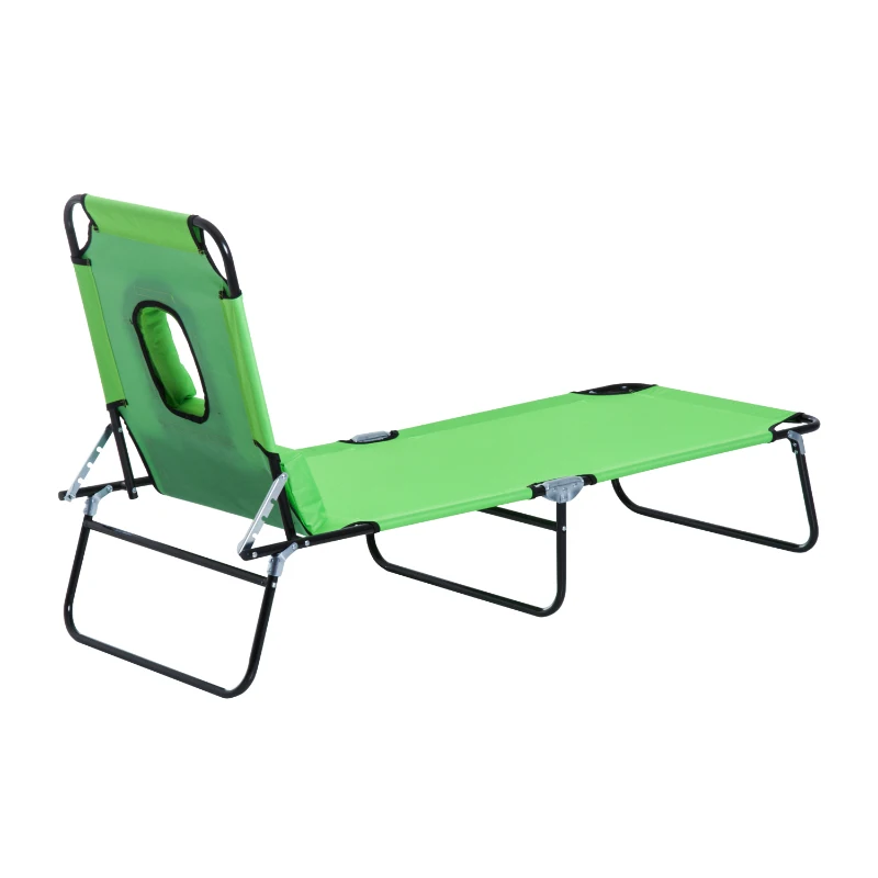 Outsunny Sonnenliege mit Lesefenster & Kissen, klappbar, wasserabweisender Bezug, Metallrahmen, Grün